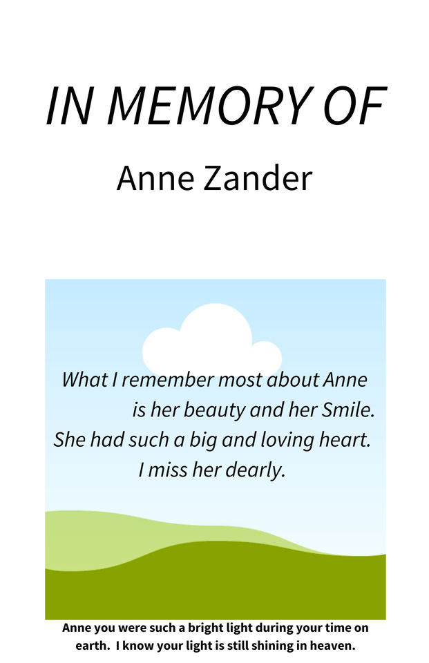 Photo shared for in memory of Anne Zander
