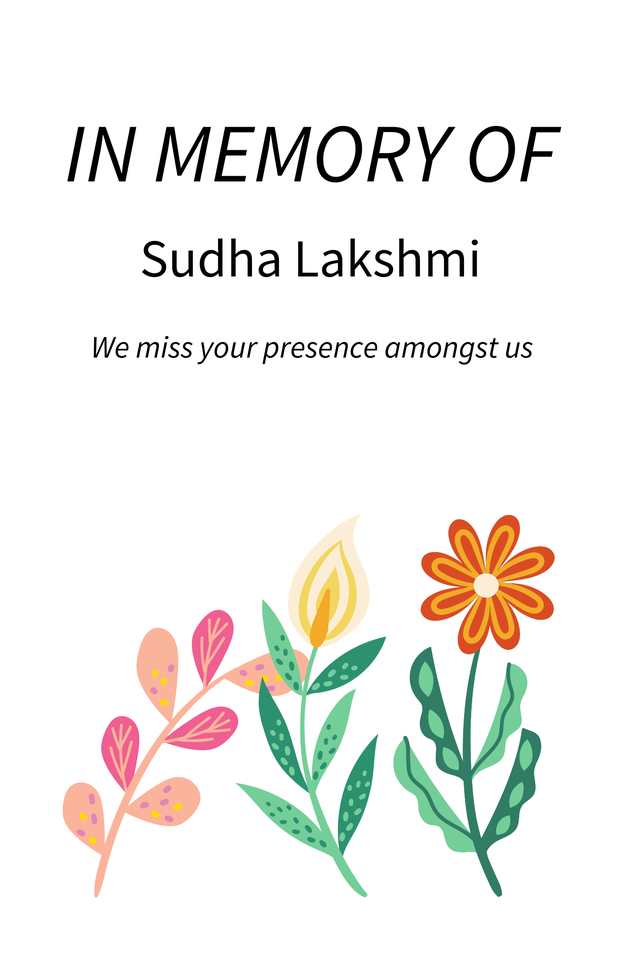 Photo shared for in memory of Sudha