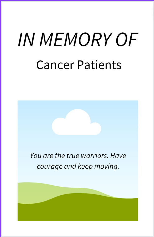 Photo shared for in honor of Cancer Patients
